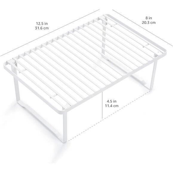 Set of 2 White Stackable Metal Kitchen Cabinet Pantry Storage Organizer Racks - Picture 3 of 8